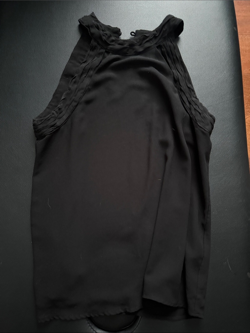Naked Zebra Black Sleeveless Ruffle Neck Top